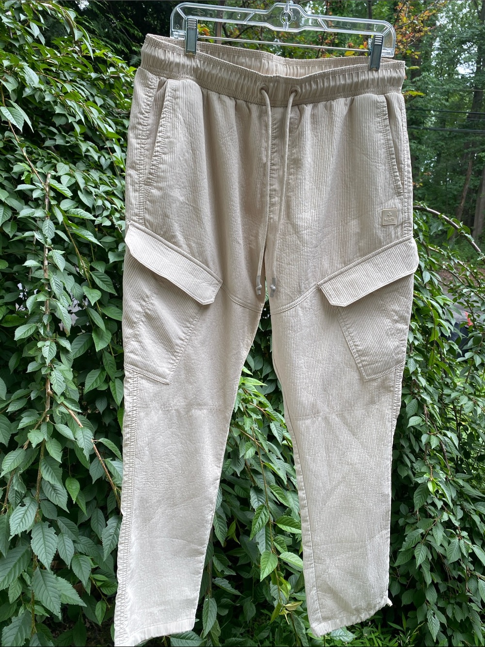 Men's Cream Cargo Pants with Utility Pockets